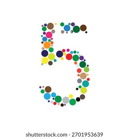 Ilustración vectorial de círculos coloridos número 5 - mosaico geométrico Abstractas de los puntos para el aniversario, el cumpleaños o el concepto del Diseño gráfico