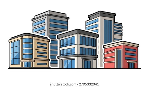 Colourful city buildings with windows