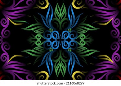 colourful classic gradient flower art pattern of traditional batik ethnic  ornament for wallpaper background ads sticker or clothing
