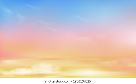 Colourful cloudy sky and fluffy clouds and pastel tone in blue  pink   orange in morning Fantasy magical sunset sky spring summer  Vector illustration sweet background for four season banner