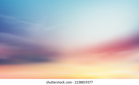 Colourful cloudy sky with fluffy clouds with pastel tone in blue, pink and orange in morning,Fantasy magical sunset sky on spring or summer, Vector illustration sweet background for four season banner
