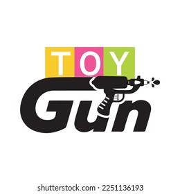 Colorido bloque de juguete cómico con logotipo de pistola de agua vectorial - ilustración vectorial