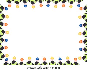 colourful construction workers with hard hats frame