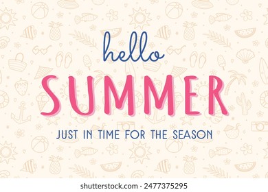 Colourful creative Hello Summer background. Design with holiday decorations. Vector illustration