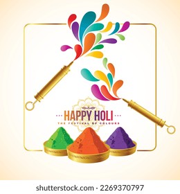 Colourful creative Holi greeting design with various elements of Holi festival. 