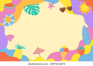 Colourful creative summer background. Design with holiday decorations. Vector illustration