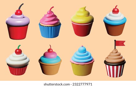 Colourful Cupcake 3d illustration icon