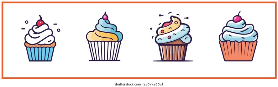 colorido cupcake plana de estilo vectorial mínimo colección de siluetas estilo logo