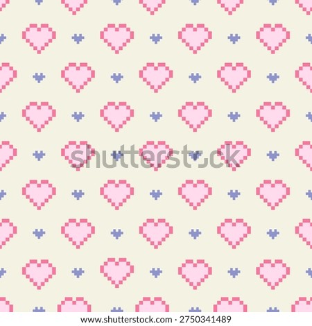 Colourful cute heart pixel seamless vector pattern. Pattern cross stitch heart. Winter knitted checkered fabric for Christmas theme for scarves, cards, scrapbooks, wrapping paper, and textiles.