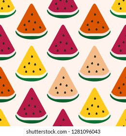 colourful cute kiddy cut watermelon fruit seamless pattern for background, wallpaper, banner, label, texture, cover, card etc. vector design.