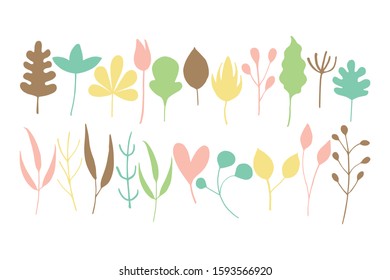 Colourful cute leaf clip arts set vector illustration.