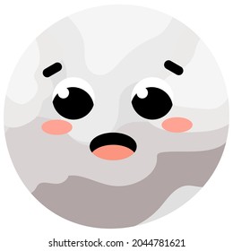 Colourful cute pluto planet character with kawaii face in cartoon style isolated on white background for educational kids space game cards or astronomical posters, childish solar system element