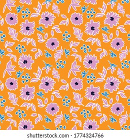 Colorido y cutáneo trazo de pintura de flor floreciente estilo sin fisuras en vectores,Diseño para moda, tela, papel de pared,envoltura ,textil y todas las impresiones en color de fondo amarillo