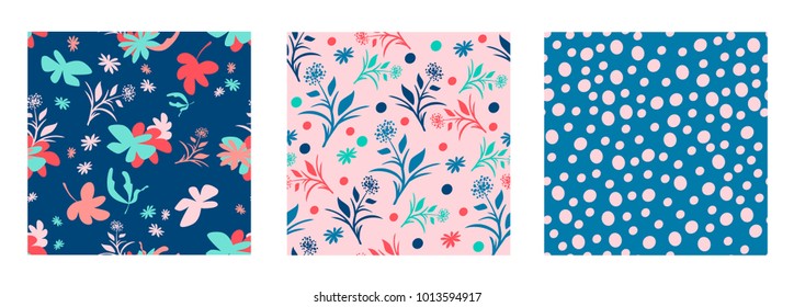 Colourful Dandelions and Polka Dots Pattern Set