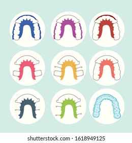 Colourful dental retainers for teeth set.
