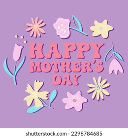 Colourful design for Mother's day surrounded by flowers. Vector design in candy colors.