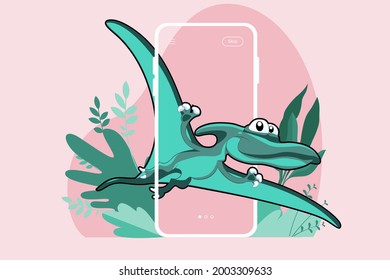 Colourful dinosaur. Vector illustration in flat style. Mobile