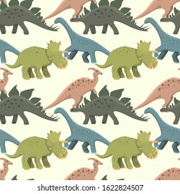 colourful dinosaurs children's illustration of a seamless background pattern