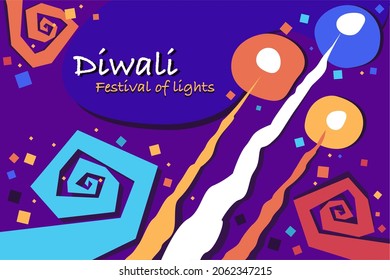 Colourful Diwali fireworks. Greetings for Diwali festival