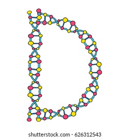 Colourful DNA Molecules Isolated Single Letter D Vector Art Design Illustration