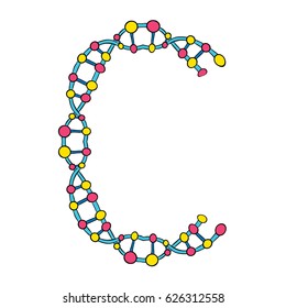 Colourful DNA Molecules Isolated Single Letter C Vector Art Design Illustration
