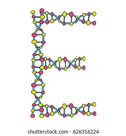 Colourful DNA Molecules Isolated Single Letter E Vector Art Design Illustration