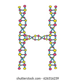 Colourful DNA Molecules Isolated Single Letter H Vector Art Design Illustration