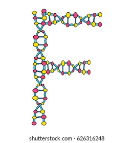 Colourful DNA Molecules Isolated Single Letter F Vector Art Design Illustration