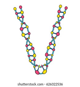 Colourful DNA Molecules Isolated Single Letter V Vector Art Design Illustration