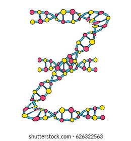 Colourful DNA Molecules Isolated Single Letter Z Vector Art Design Illustration
