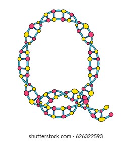 Colourful DNA Molecules Isolated Single Letter Q Vector Art Design Illustration