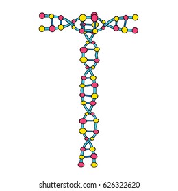 Colourful DNA Molecules Isolated Single Letter T Vector Art Design Illustration