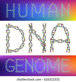 Colourful DNA Molecules Letters Human Genome Sign Vector Art Design Illustration