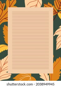 Colourful to do list with yellow and ocher leaves on green background. For notes. Stationery design.