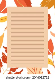 Colourful to do list with yellow, orange and ocher leaves on white background. For notes. Stationery design.
