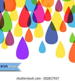 Colourful drops of water on the white background. Vector