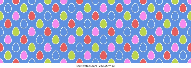 Colourful Easter background in modern minimalist style. Design of a seamless texture with ornate eggs. Banner. Vector illustration