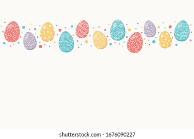 Colourful Easter banner with decorative eggs. Postcard with copyspace. Vector