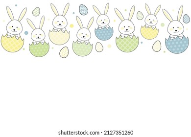 Colourful Easter bunnies and eggs. Blank card design. Vector