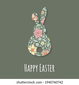Colourful Easter bunny with greeting. Vector