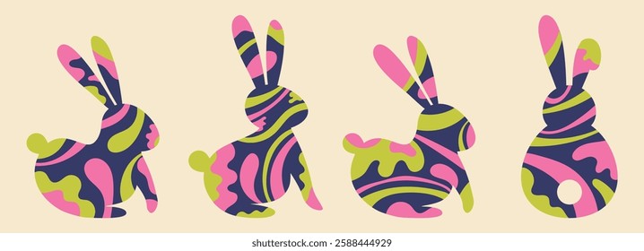 Colourful Easter bunny icon set. Abstract rabbit silhouettes. Vector illustration