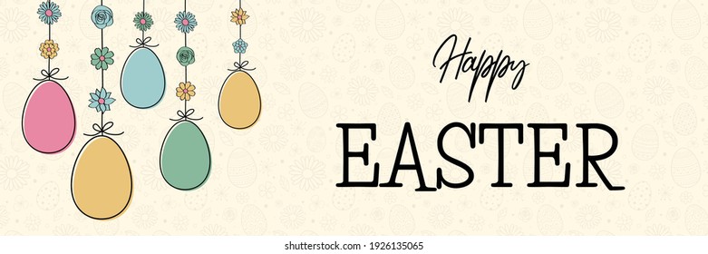 Huevos coloridos de Pascua. Cartel colorido con saludos. Vector