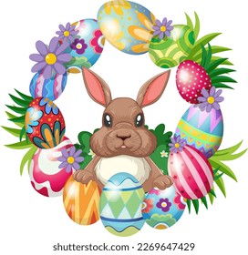 Colourful Easter Eggs with Cute Bunny illustration