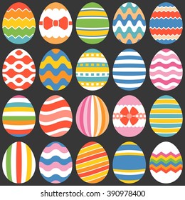 colourful easter eggs, flat design set 1