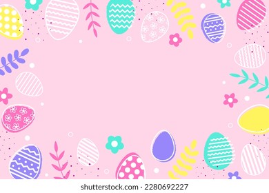 Huevos coloridos de Pascua y flores de fondo azul. Diseño moderno. Ilustración del vector