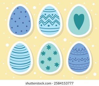Colourful Easter eggs set. Stickers in cartoon style. Vector illustration