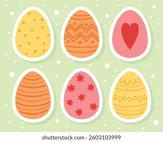 Colourful Easter eggs set. Stickers in cartoon style. Vector illustration