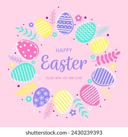 Colourful Easter greeting card. Modern style background with Easter egg. Vector illustration