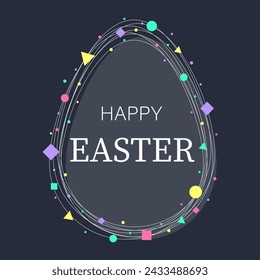 Tarjeta de felicitación de Pascua colorida. Fondo de estilo moderno con huevo de Pascua y formas geométricas. Ilustración de vector