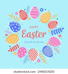 Tarjeta de felicitación de Pascua colorida. Fondo de estilo moderno con huevo de Pascua. Ilustración de vector